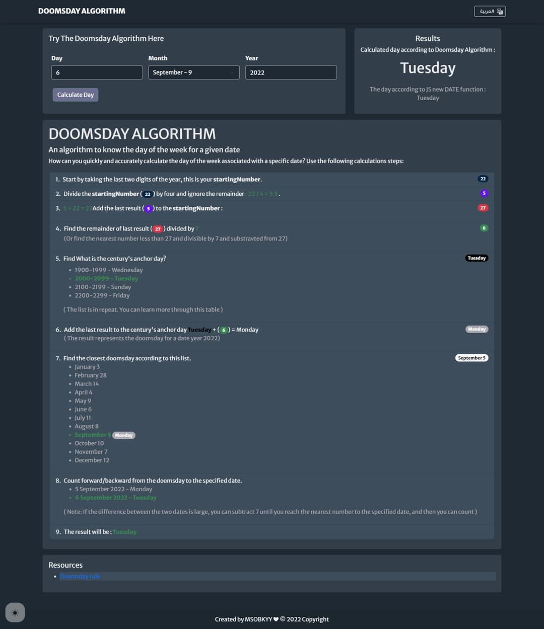 Doomsday algorithm calculator